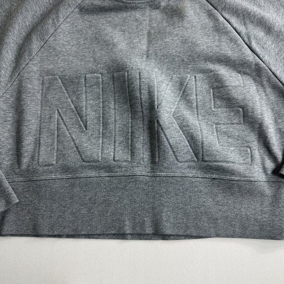 NIKE Cropped Sweatshirt Women's Size Medium Dri-Fit Gray Raised Logo Raglan - Picture 2 of 7